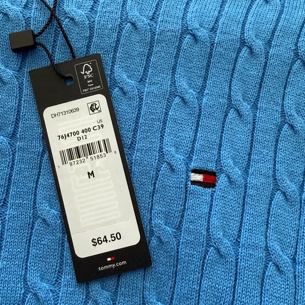 NWT-Tommy Hilfiger Sky Blue Crewneck Short Sleeve Sweater - Picture 5 of 6